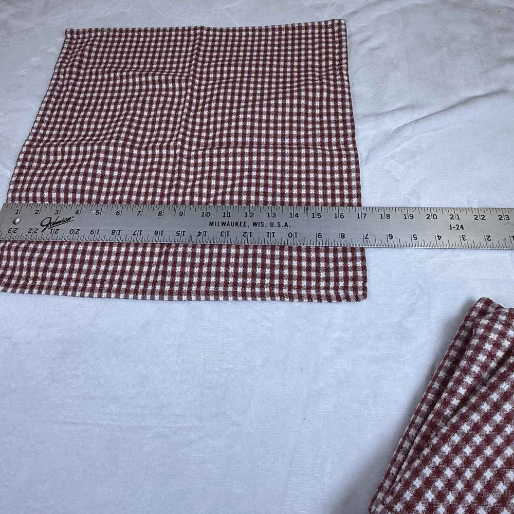 Vintage Gingham Kitchen Towel Napkin Lot Burgundy White Woven Check Set of 8